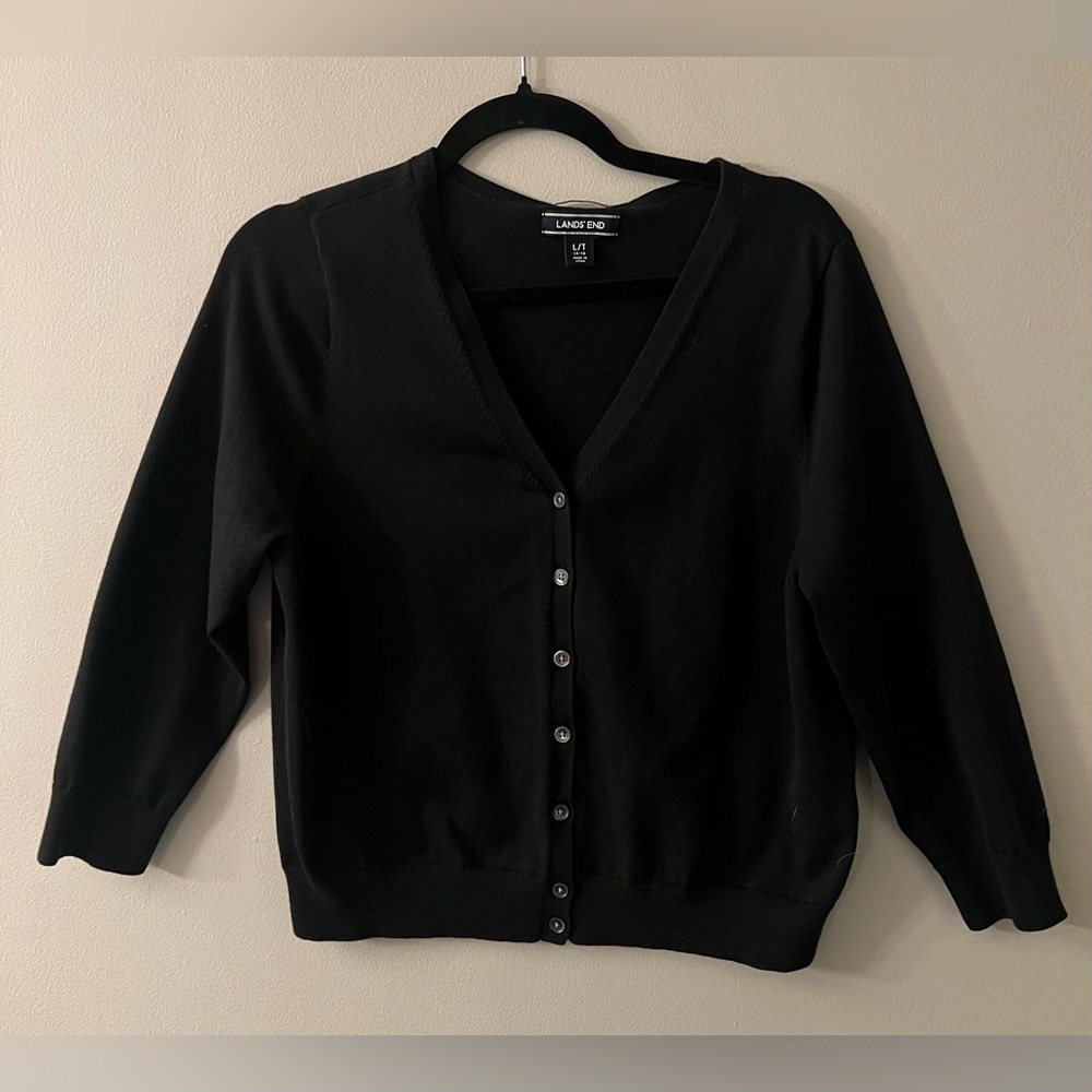 Lands' End Women's Black Supima Cotton Cardigan Sweater